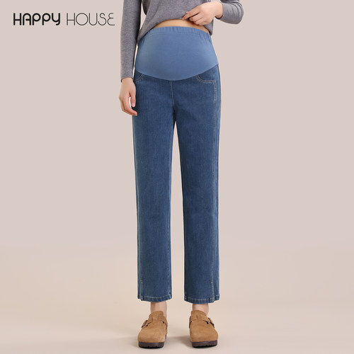 快乐屋四面弹孕妇直筒裤牛仔裤