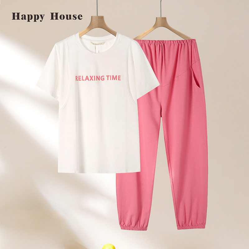 快乐屋孕妇休闲家居服套装2025新款夏季月子服针织可哺乳孕妇睡衣