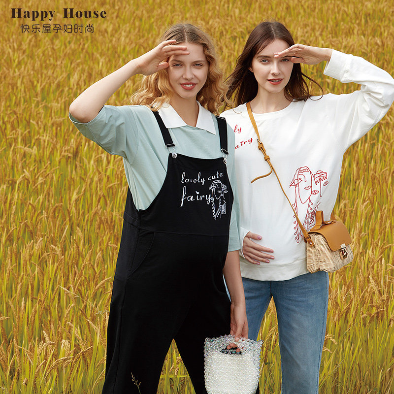 快乐屋孕妇背带裤2026孕妇装夏装趣味刺绣孕妇裤子外穿休闲背带裤