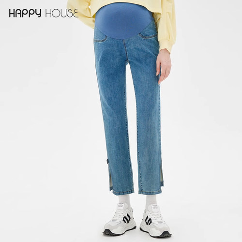 快乐屋弹力牛仔裤孕妇九分直筒裤