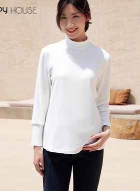 快乐屋孕妇针织衫秋冬款袖口拼接开叉拜尔绒百搭长袖孕妇秋装上衣