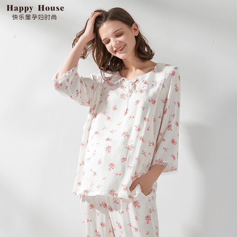 快乐屋孕妇可哺乳家居服2025新款月子服套装睡衣法式碎花哺乳衣夏
