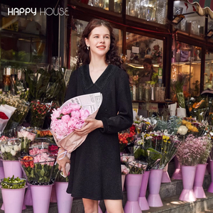 快乐屋孕妇可哺乳连衣裙翻领厚针织银丝菠萝纹欧美时尚春秋孕妇装