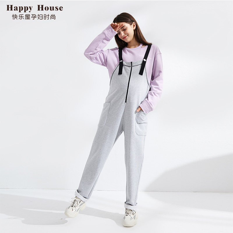 快乐屋孕妇背带裤春季2026春装新款休闲宽松大码孕妇运动背带裤潮