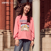 孕妇秋装 快乐屋孕妇卫衣春秋中长款 针织宽松休闲印花上衣泡泡袖 女
