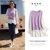 圆领套头长袖 新款 拼接假两件不规则上衣 2026春装 快乐屋孕妇针织衫