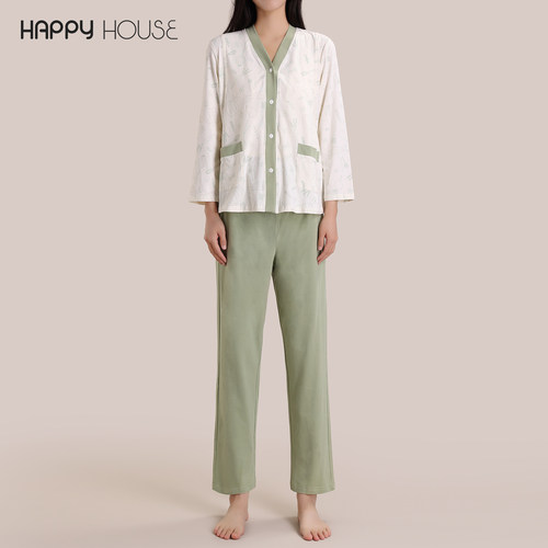 V领月子服长袖春秋2024新款可哺乳孕妇睡衣