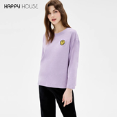 欧美圆领纯色针织大码 快乐屋孕妇T恤春秋长袖 短款 宽松孕妇上衣春