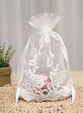 白色柳叶花纹香薰蜡烛香料饰品大束口布袋 创意回礼品香包喜糖袋