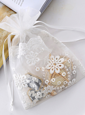 白色花边香薰蜡烛香料饰品大束口布袋 高档创意回礼品香包喜糖袋