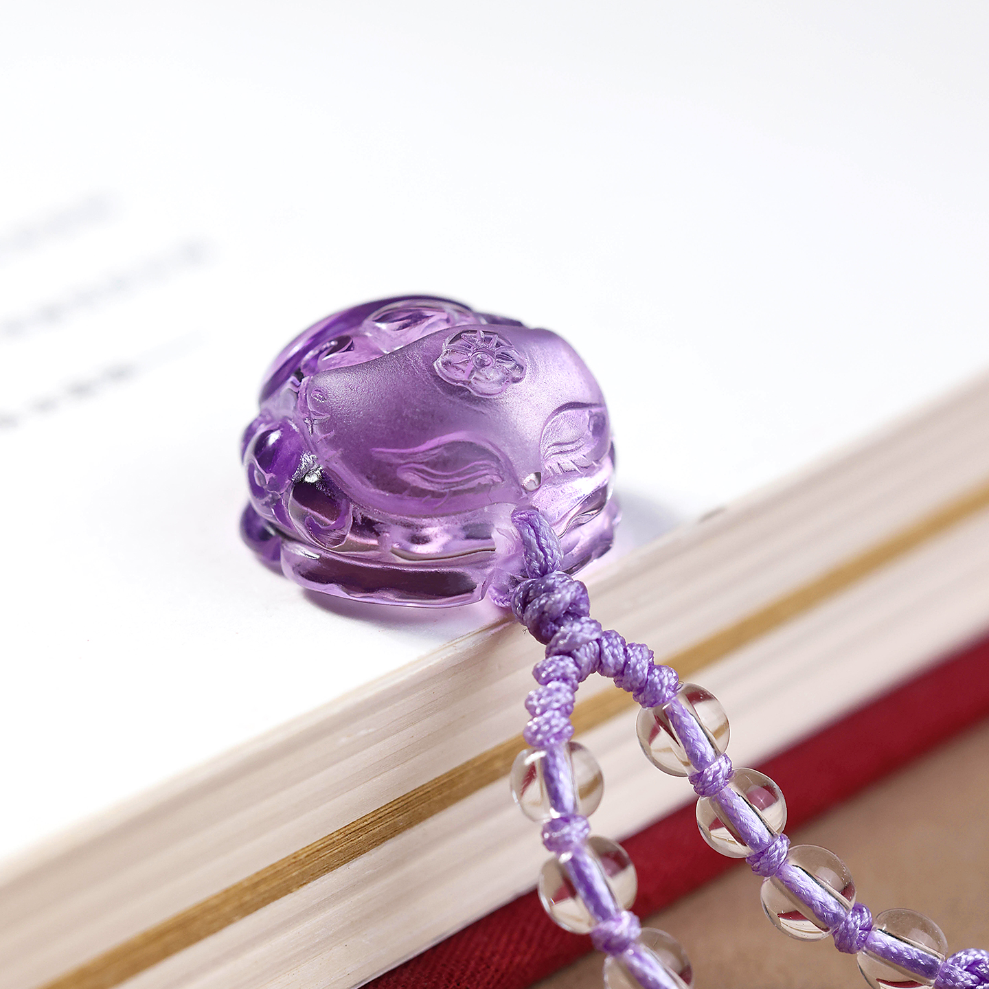 天然紫水晶九尾狐桃花吊坠小狐狸挂件项链男女生情侣款编织绳手串