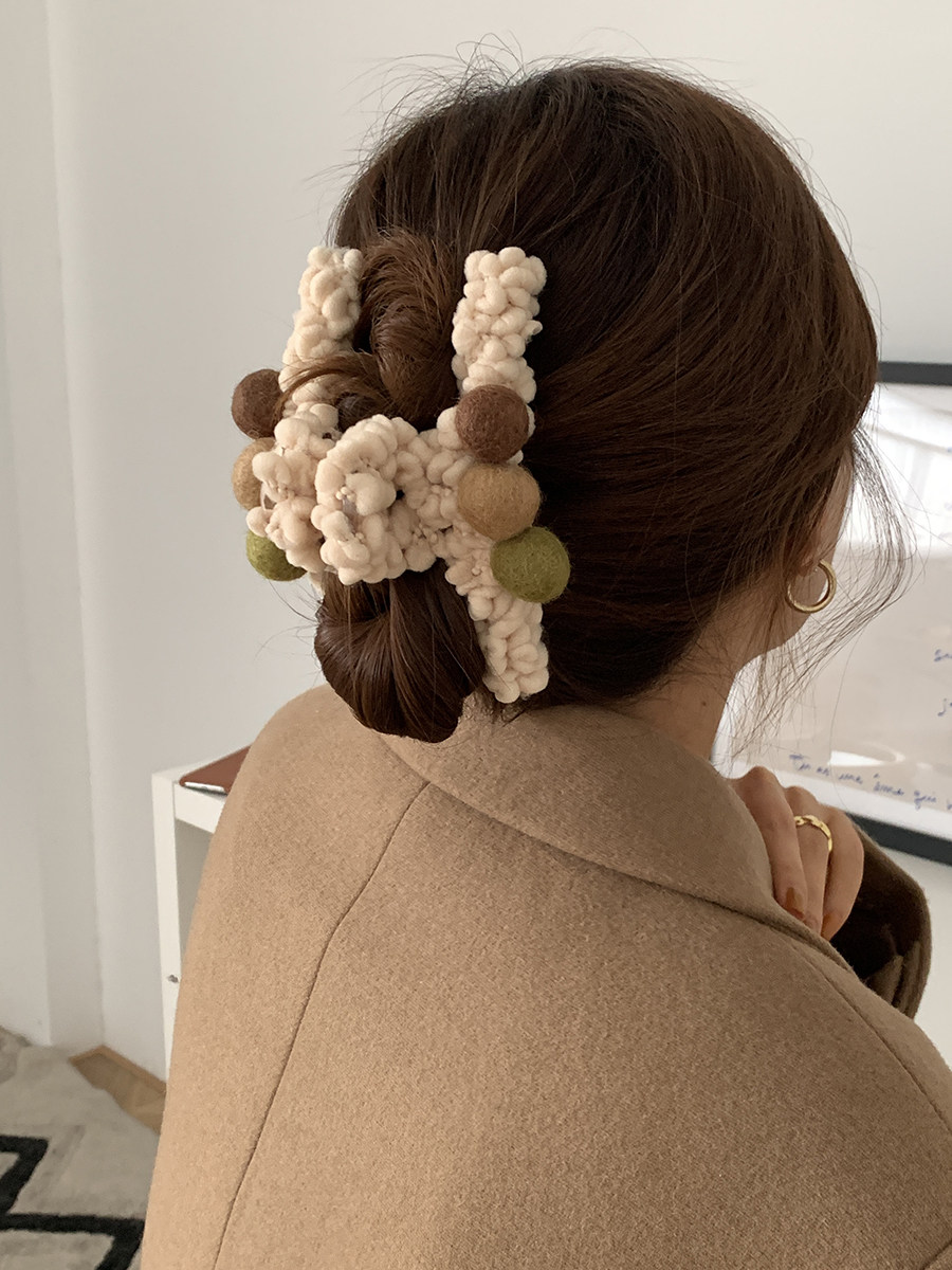 thefifthmoon秋冬可爱毛绒小熊毛呢球球抓夹鲨鱼夹后脑勺夹