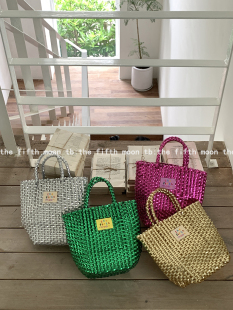 thefifthmoon可爱童趣布标重工金属感个性 手工小众篮子托特包