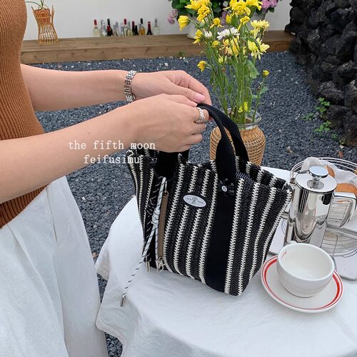 thefifthmoon花花条纹托特包