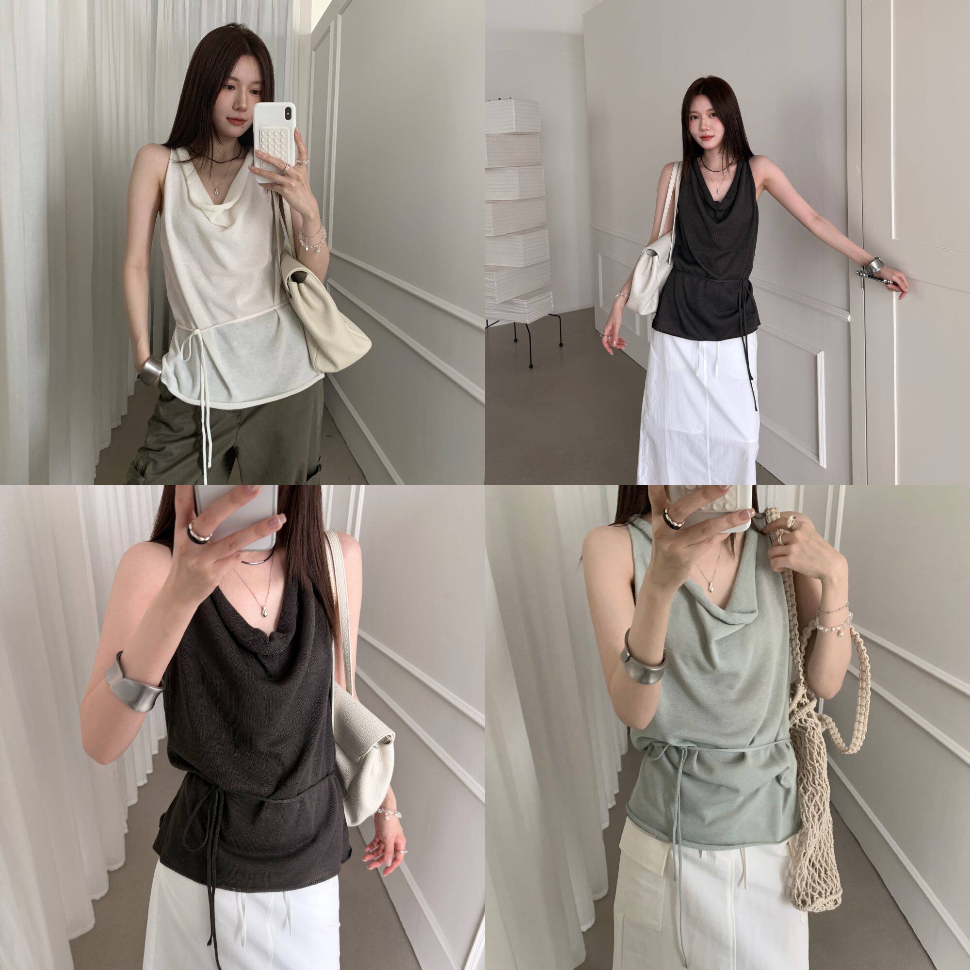 荡领外穿绝美白色吊带小背心女夏季韩系无袖辣妹挂脖内搭打底上衣