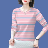 内搭外穿印花遮肚条纹爆款 新款 T恤女 打底衫 2025春秋百搭圆领长袖