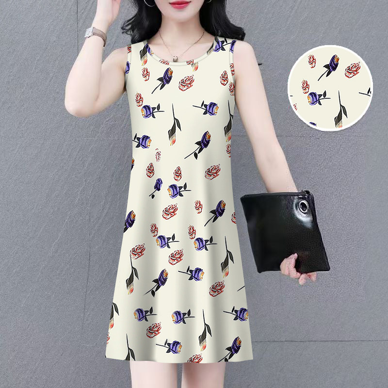 捡漏中长款印花无袖2025夏季新款连衣裙内搭打底背心裙百搭裙子