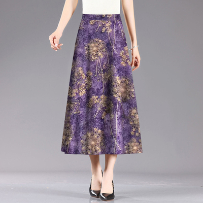 高档垂感妈妈装裙子2025新款妈妈显瘦减龄半身裙印花A字摆裙