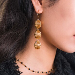 关山月手作 新中式国风耳环灯笼 立体镀金保色耳坠 婚庆旗袍复古