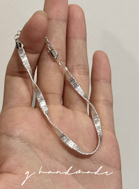 G HANDMADE 扭扭手链通体925纯银意大利重工拉丝手链可调节