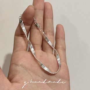 G HANDMADE 扭扭手链通体925纯银意大利重工拉丝手链可调节