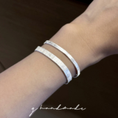 进口软手链925纯银编织金丝老钱风高级感素银宽手链 HANDMADE