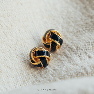 关山月手作 复古手工珐琅耳钉风车麻花边925纯银针小香风