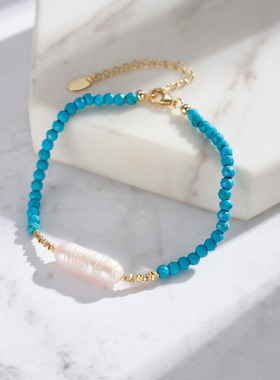 睡美人绿松石碎银子巴洛克淡水珍珠手链S925女款轻奢小众精致高级