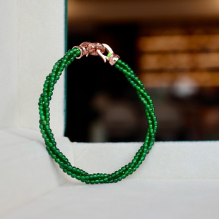 天然翡翠A货3股2mm小米珠编织手链帝王绿危料女款时尚百搭925银扣