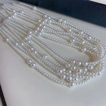 法式复古小香风大小珠极光淡水珍珠项链叠戴冷白正圆无暇3-4 7-8