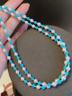 18k金睡美人高瓷美松蓝松石珍珠项链锁骨链极光baby小米珠3-3.5