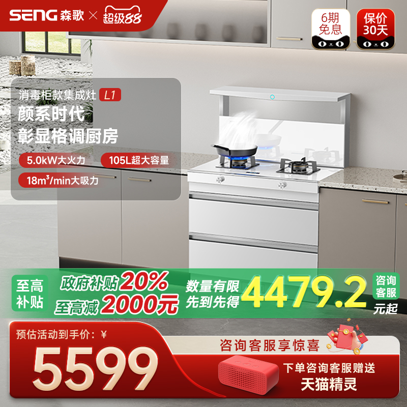 Seng/森歌 L1海豚消毒柜集成灶家用一体灶白色抽油烟机一体柜
