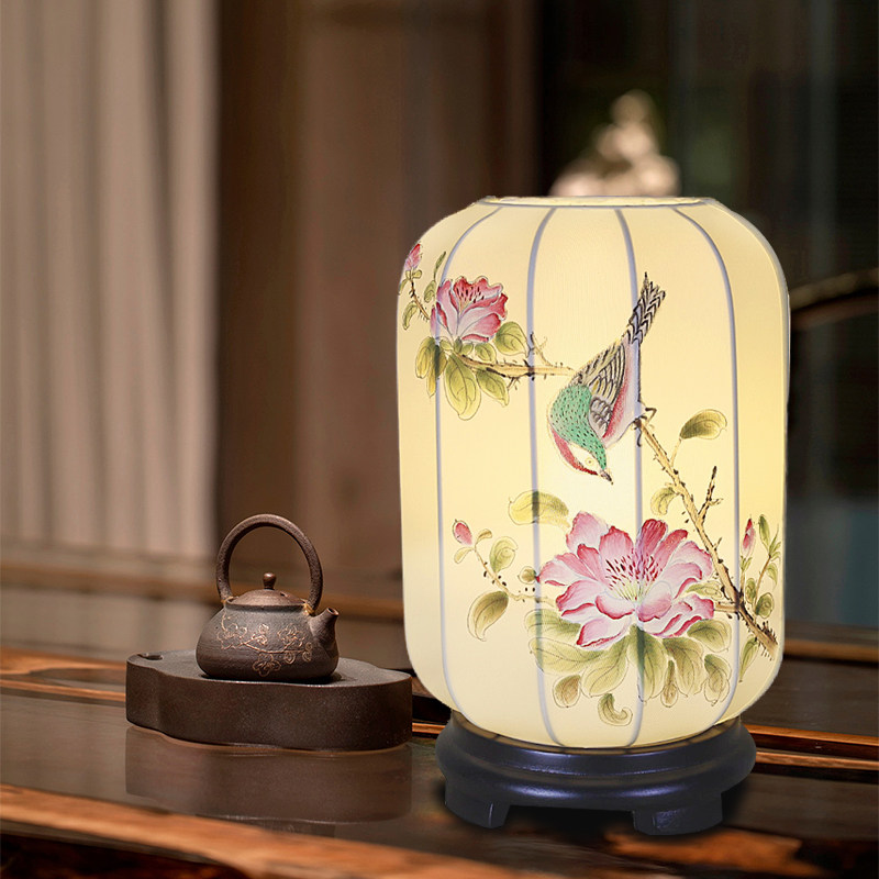 禅意宋代美学台灯卧室床头灯中式木艺绘画中国风书房茶室氛围台灯