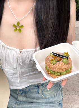 ins风~多巴胺风绿色花朵项链小众清新轻奢气质简约淡水珠气质女