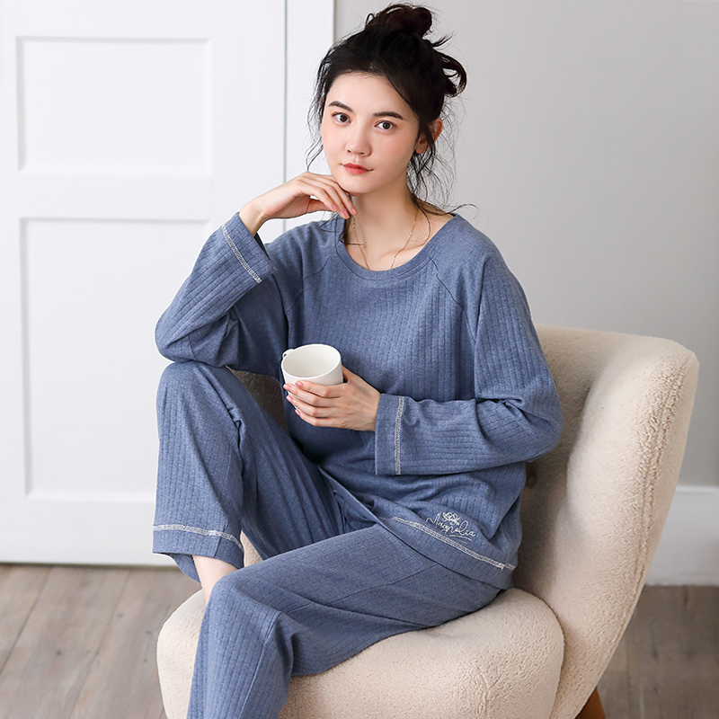 睡衣女秋季长袖薄款纯棉两件套