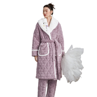 【商场同款】造福鸟睡衣女款冬季珊瑚绒夹棉睡袍甜美家居服套装