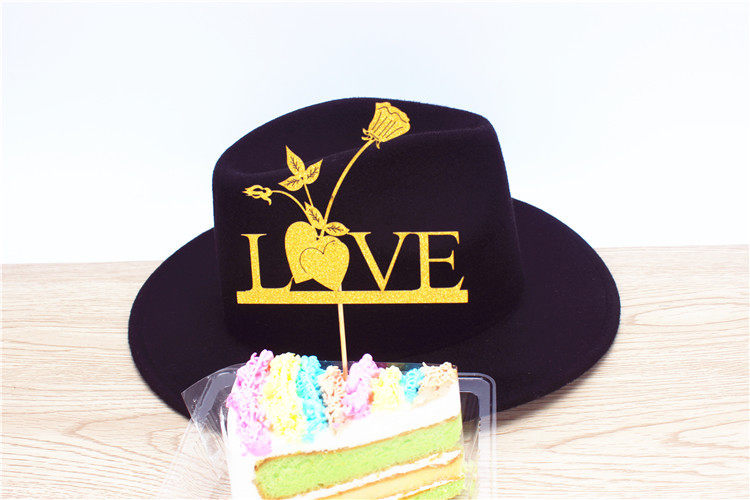 生日蛋糕插牌玫瑰花LOVE款插旗 蛋糕插旗烘培用品派对聚会装饰品
