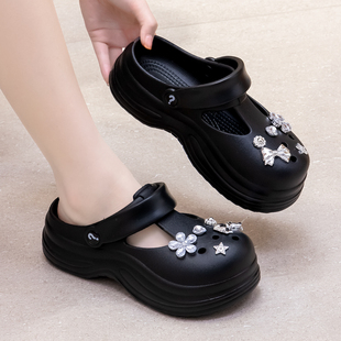 厚底洞洞鞋 防滑软底沙滩夏季 EVA新款 女款 外穿增高包头时尚 凉拖鞋