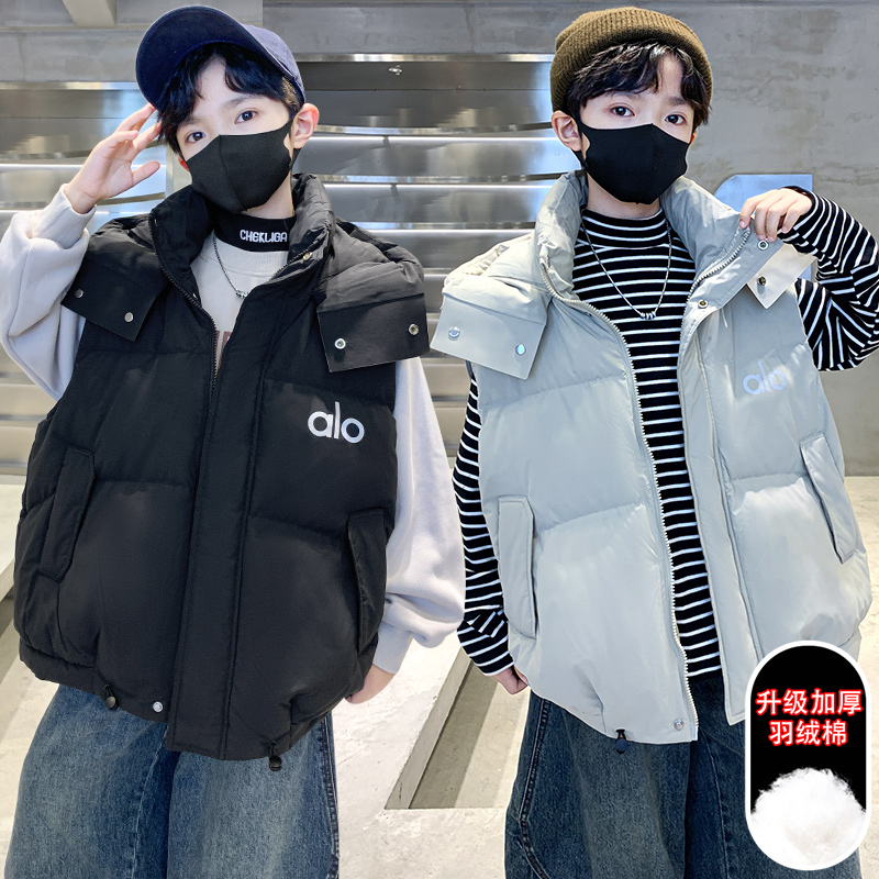 男童连帽羽绒棉马甲2025新款