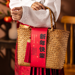 新年礼盒包装饼干年货特产熟食腊味马年春节送国风通用竹篮礼品盒