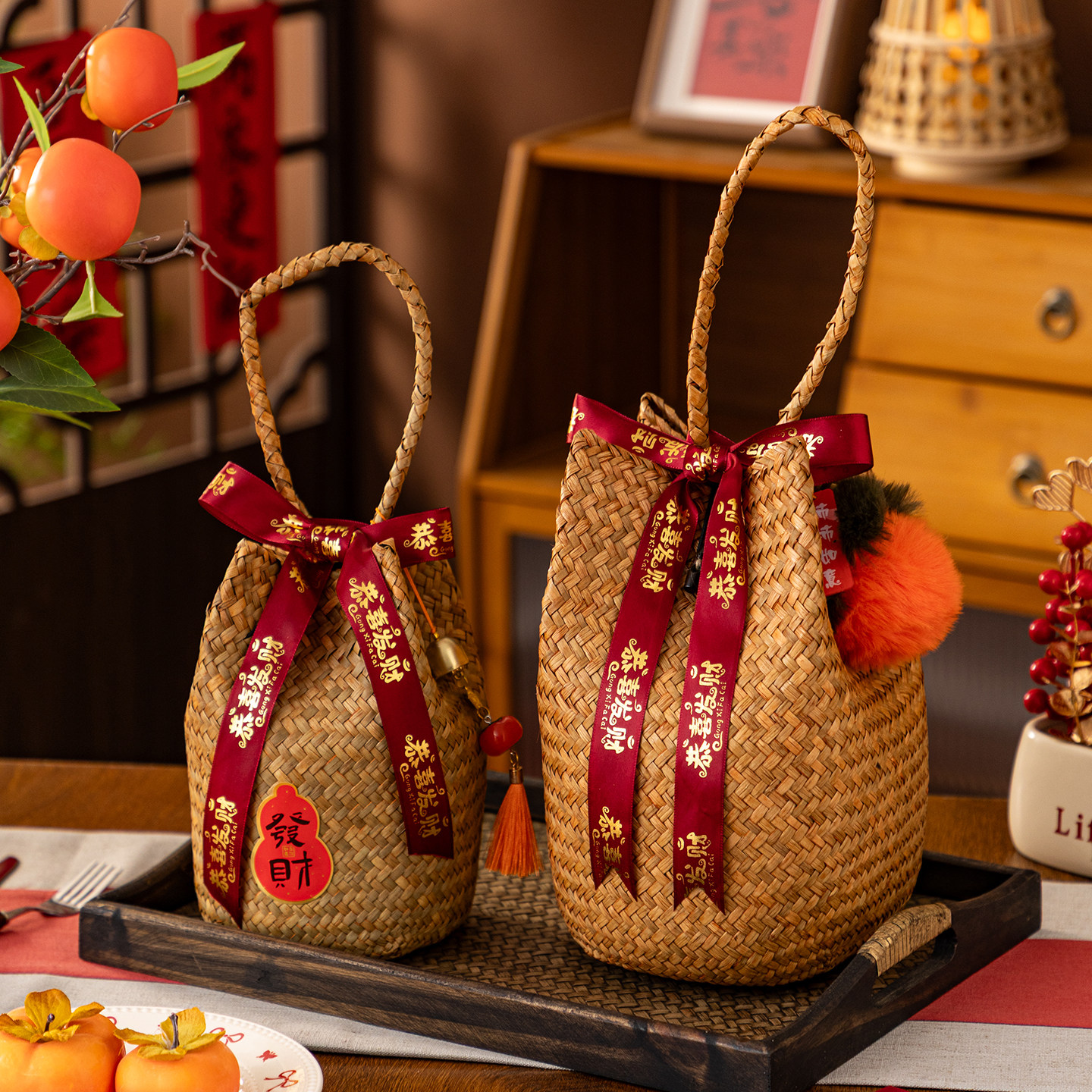 2026新年礼盒包装茶叶坚果年货特产送礼国风伴手礼草编手提礼品篮,包装,年货礼品包装,淘宝优惠券,粉丝福利购,淘宝优惠卷