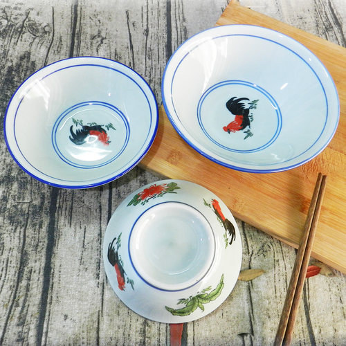 陶瓷怀旧面碗釉下彩公鸡碗斗碗