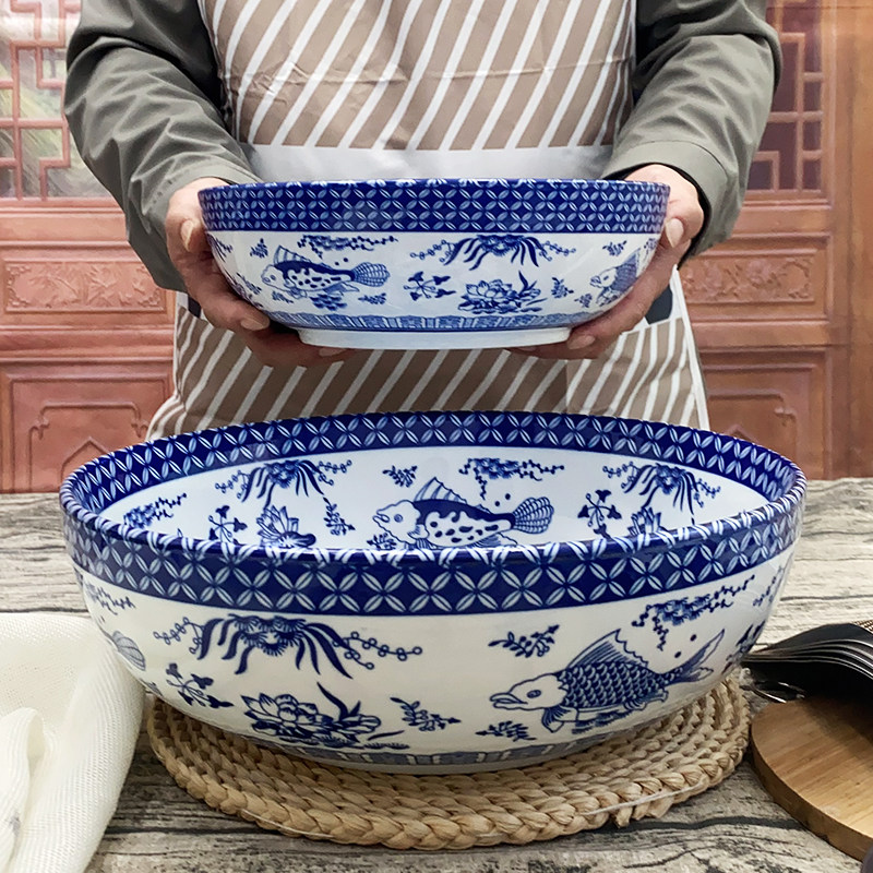 青花瓷汤碗中式碗大菜碗酸菜鱼碗商用餐具汤盆中国风面条碗鱼图案,餐饮具,碗,淘宝优惠券,粉丝福利购,淘宝优惠卷