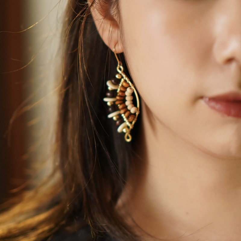 甄姑娘古典铜线木珠手工耳环耳夹