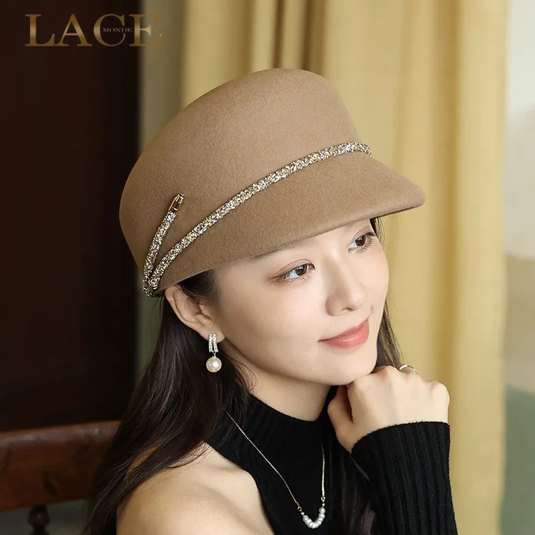 新款法式毛呢毡帽女秋冬羊毛八角帽女士冬天英伦复古百搭帽子