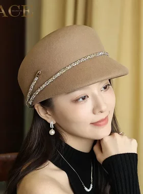 新款法式毛呢毡帽女秋冬羊毛八角帽女士冬天英伦复古百搭帽子