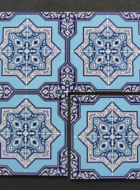 伊斯兰复古民族蓝色花砖300×300新疆餐厅烧烤店墙砖清真拼花地砖