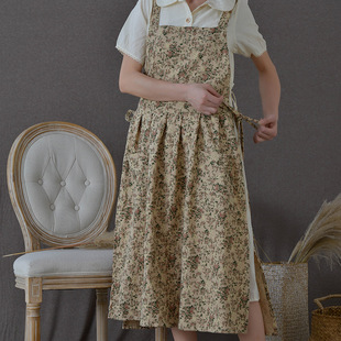 田园风全棉防水ins韩式 家用厨房棉麻围腰花店复古 印花碎花长围裙