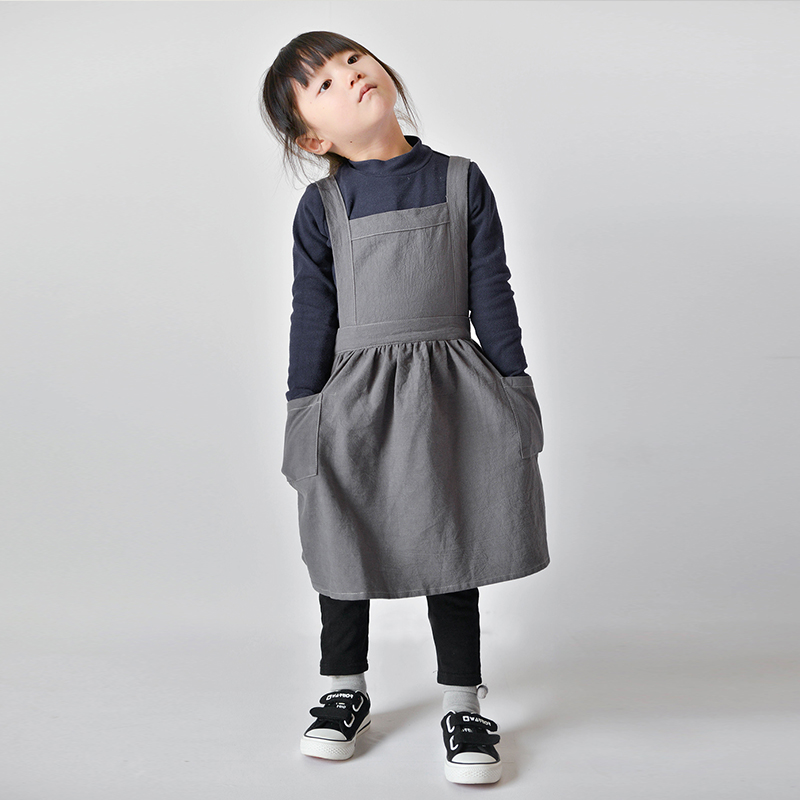 棉麻儿童女孩画画美术围裙亲子装