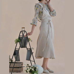 围裙 纯棉公主花店美甲花艺师北欧简约夏季 文艺薄款 花艺围裙加长款
